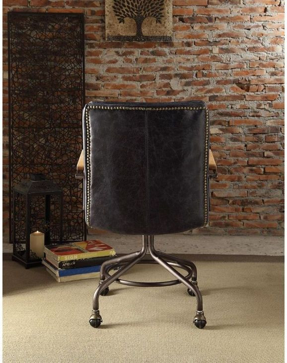 Harith Vintage Blue Leather Upholstered Swivel Office Chair