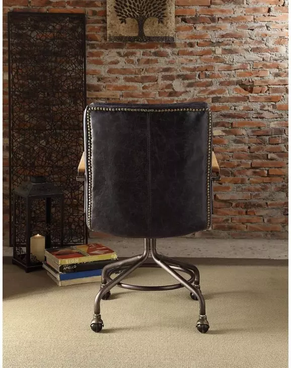 Harith Vintage Blue Leather Upholstered Swivel Office Chair