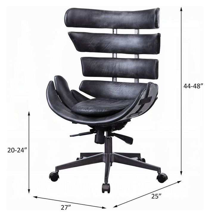 Megan Vintage Black Leather Upholstered Swivel Office Chair from