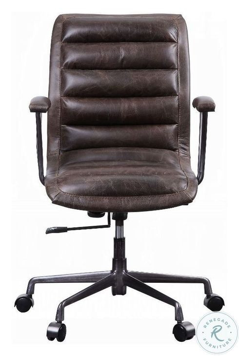Zooey Distress Chocolate Top Grain Leather Swivel Office Chair