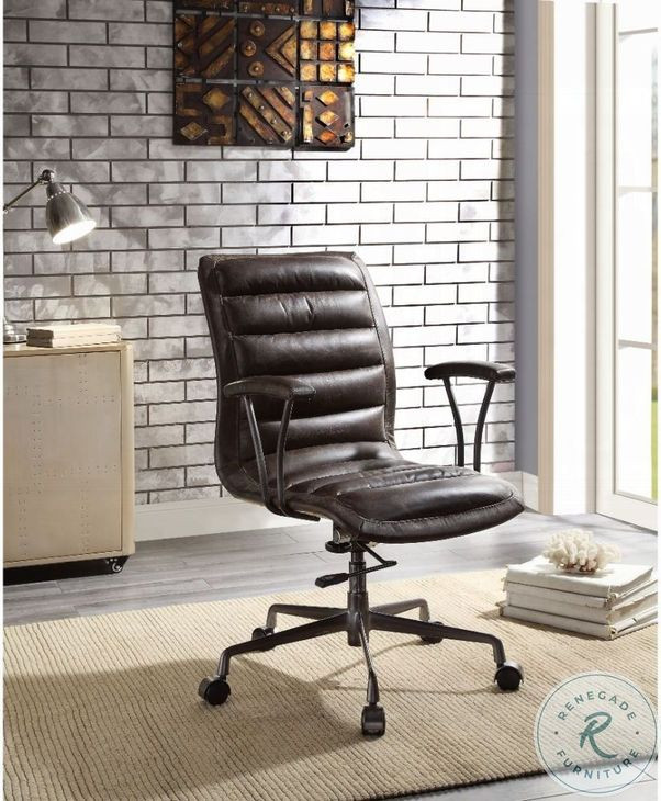 Zooey Distress Chocolate Top Grain Leather Swivel Office Chair