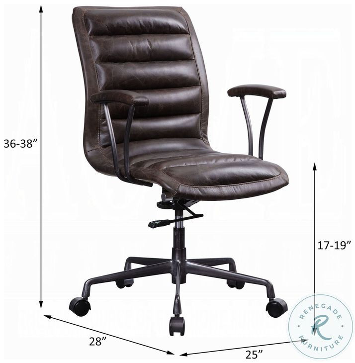 Zooey Distress Chocolate Top Grain Leather Swivel Office Chair