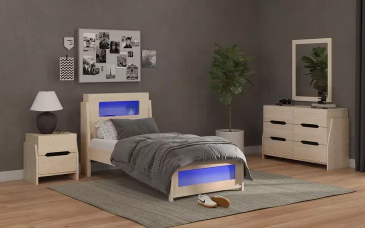 Darby Desert Twin Storage Panel Bed with USB Charging and LED