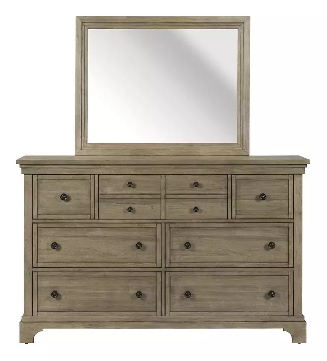 Hillcrest Camel Beige 7 Drawer Dresser and Rectangular Mirror