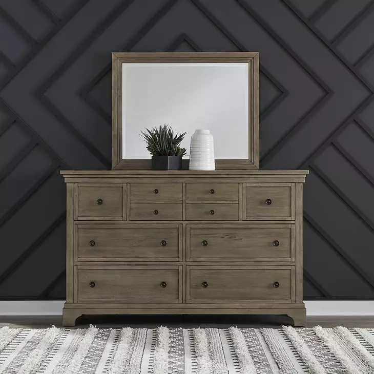 Hillcrest Camel Beige 7 Drawer Dresser and Rectangular Mirror