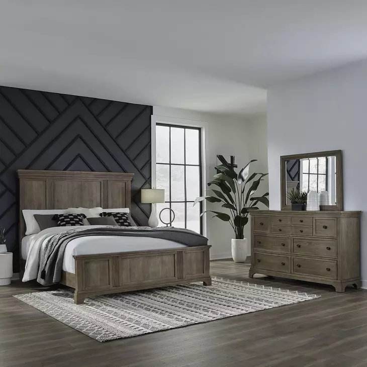 Hillcrest Camel Beige 7 Drawer Dresser and Rectangular Mirror
