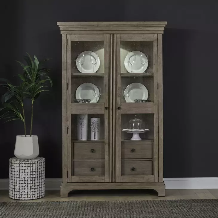 Hillcrest Camel Beige 2 Glass Door Display Cabinet with LED