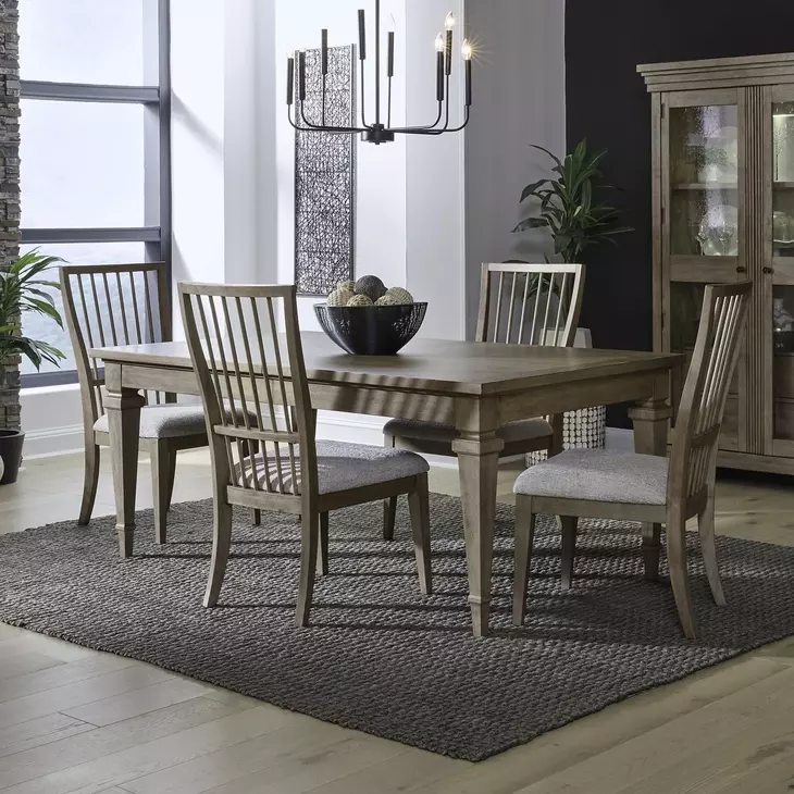 Hillcrest Camel Beige and Sand Upholstered 5 Piece Extendable Rectangular Dining Set