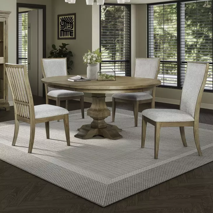 Hillcrest Camel Beige and Sand 5 Piece Extendable Pedestal Base Dining Set