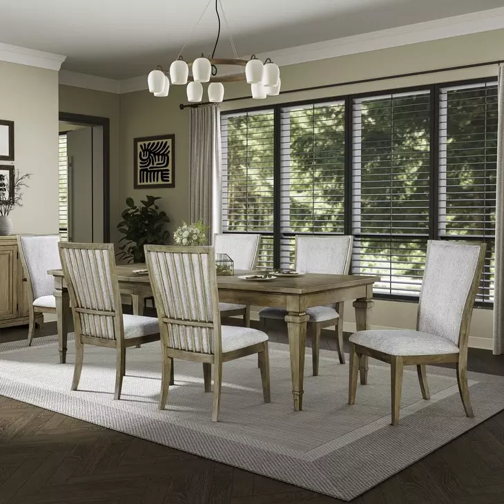 Hillcrest Camel Beige and Sand 7 Piece Extendable Rectangular Dining Set