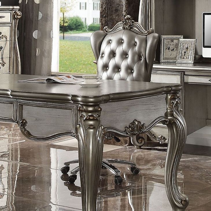 Versailles Silver Upholstered Executive Office Chair with Nailhead Trim