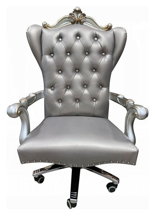 Versailles Silver Upholstered Executive Office Chair with Nailhead Trim