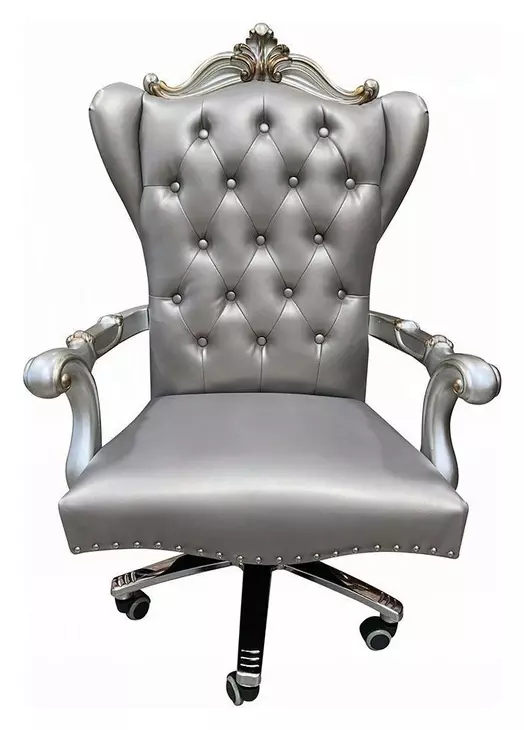 Versailles Silver Upholstered Executive Office Chair with Nailhead Trim