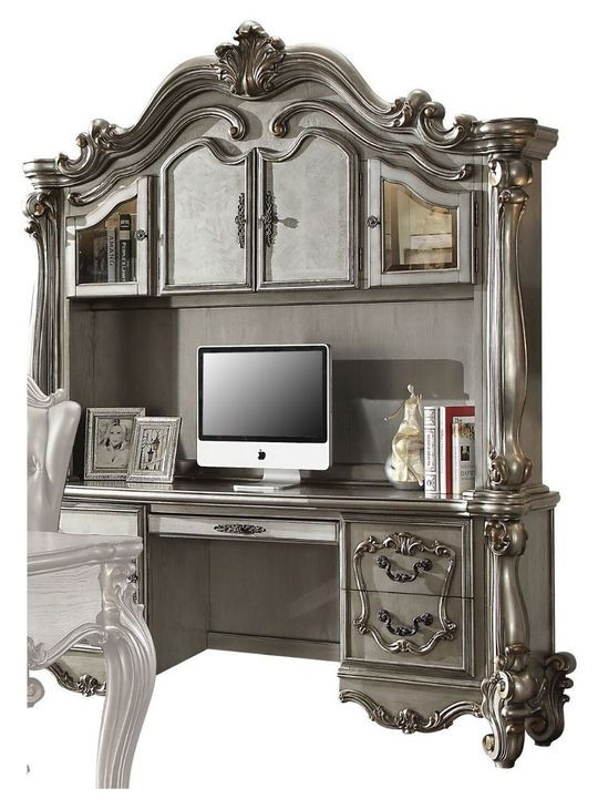 Versailles Antique Platinum 76" Executive Computer Desk with Hutch and LED