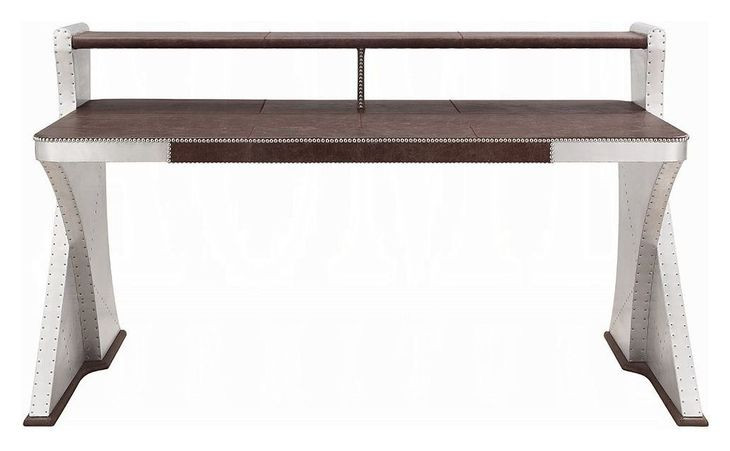 Brancaster Retro Brown and Silver Leather 72" Executive Writing Desk with Nailhead Trim