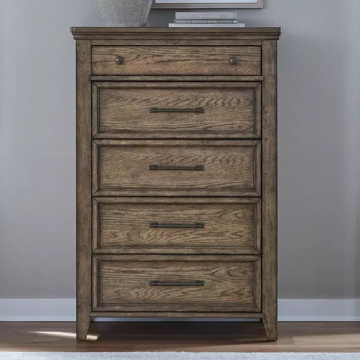 Carolina Park Amber Brown 5 Drawer Chest