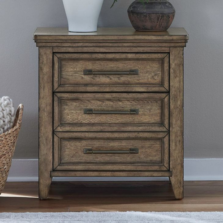 Cypress Grove Amber Brown 3 Drawer Nightstand with USB Charging