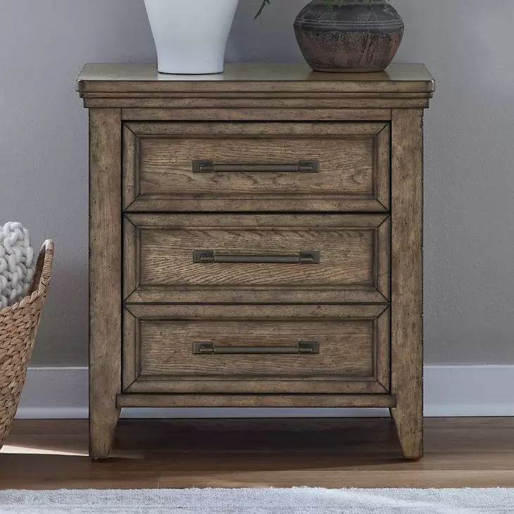 Carolina Park Amber Brown 3 Drawer Nightstand with USB Charging