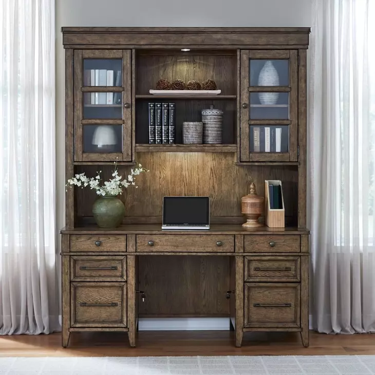 Carolina Park Amber Brown 66" Credenza with Hutch and LED