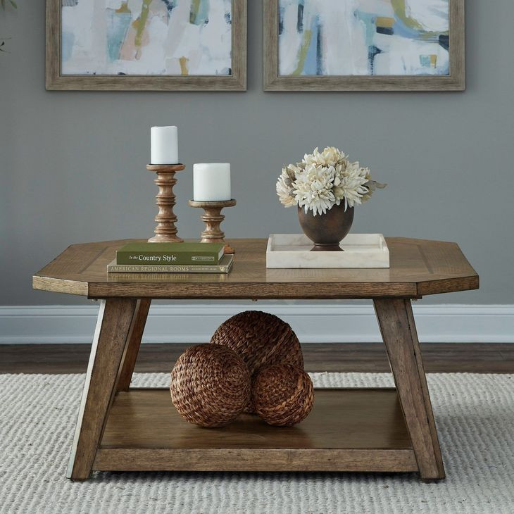 Cypress Grove Amber Brown Octagonal Cocktail Table