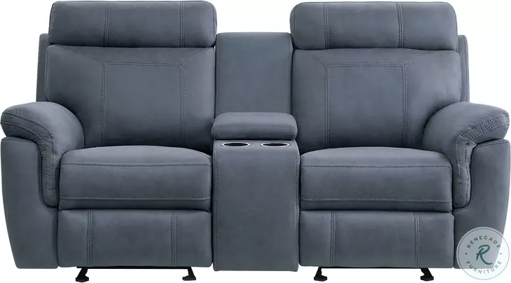 Clifton Blue Double Glider Reclining Loveseat With Center Console