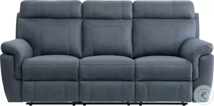 Clifton Blue Double Reclining Sofa With Drop Down Cup Holders