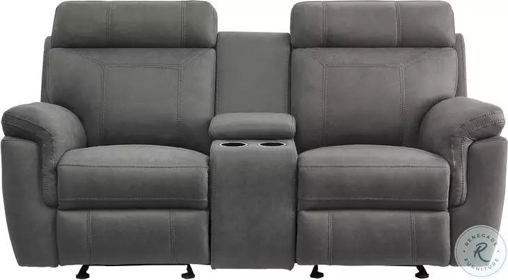 Clifton Gray Double Glider Reclining Loveseat With Center Console