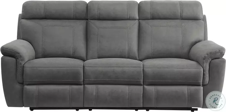 Clifton Gray Double Reclining Sofa With Drop Down Cup Holders