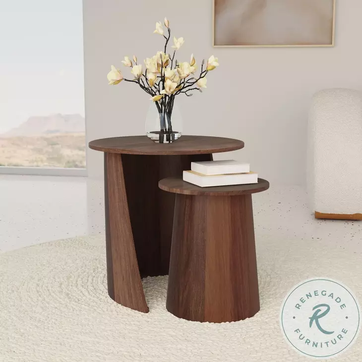 Yency Dark Brown 2 Piece Round Nesting Table