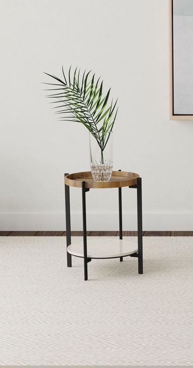 Adhvik Natural And Black Round Accent Table