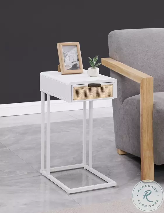 Lanewood White 1 Drawer Radio Weave Cane Side Table