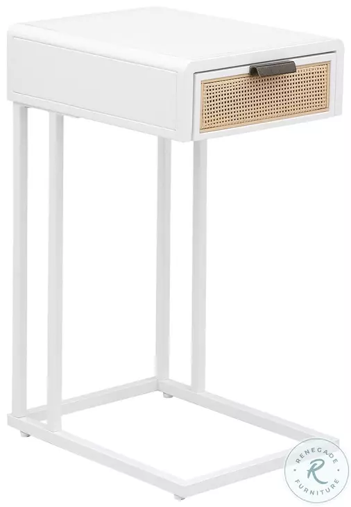 Lanewood White 1 Drawer Radio Weave Cane Side Table