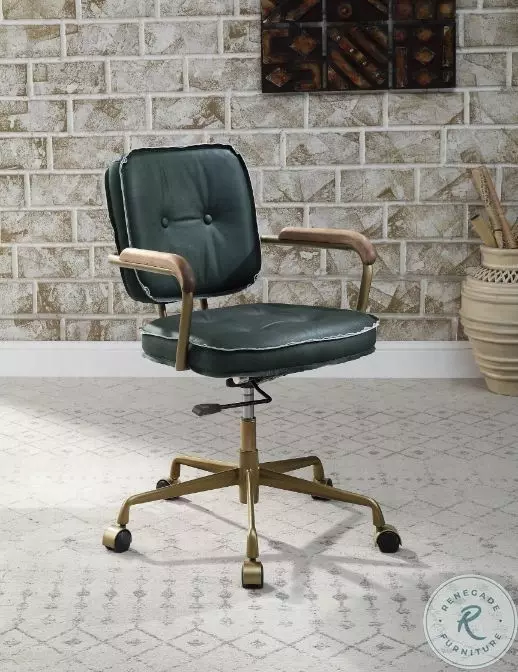 Siecross Emerald Green Top Grain Leather Swivel Office Chair from