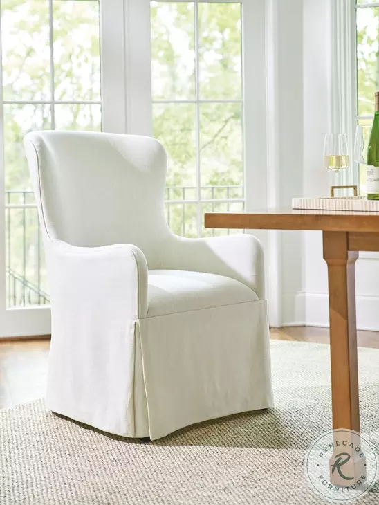 Laguna Linen White Aliso Performance Fabric Upholstered Host Chair