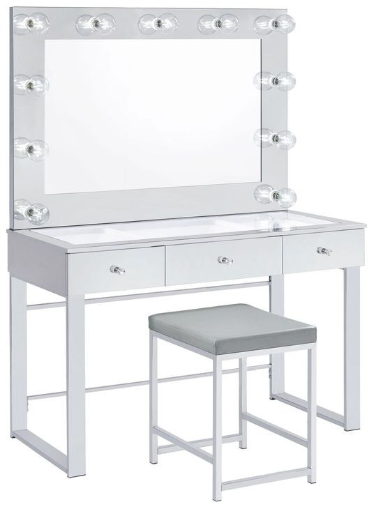 Umbridge Light Grey Upholstered Vanity Stool