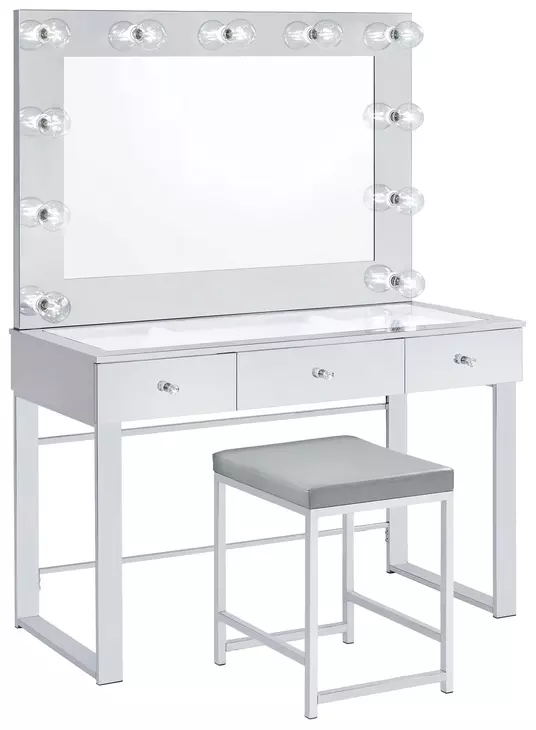 Umbridge Light Grey Upholstered Vanity Stool