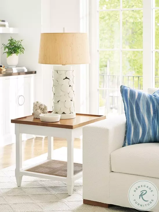Laguna Linen White Temple End Table by Barclay Butera