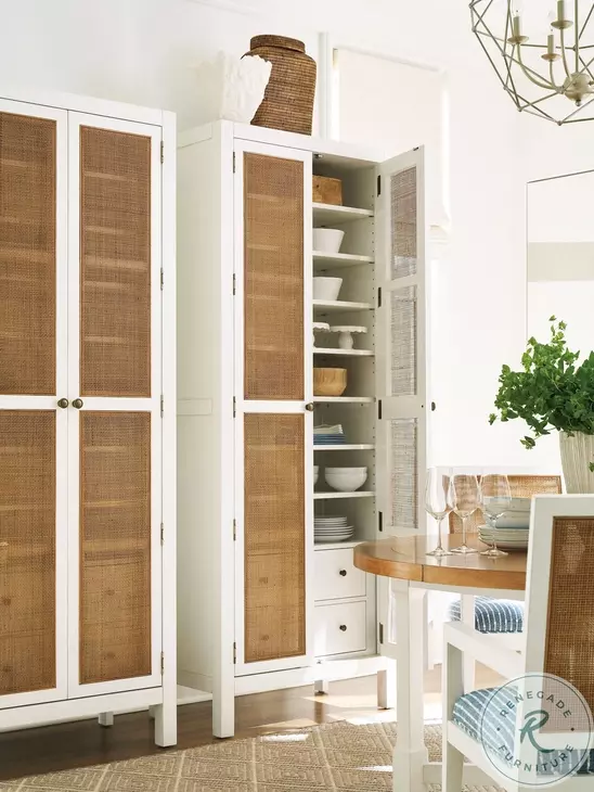 Laguna Linen White And Light Nutmeg Surf Storage Cabinet by Barclay Butera