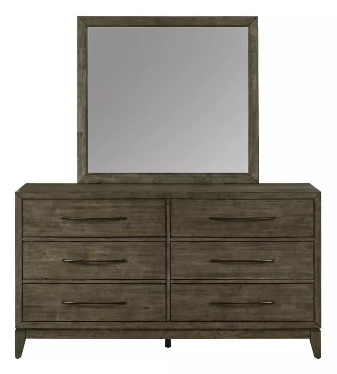 Lake House Harvest Brown 6 Drawer Dresser and Rectangular Mirror