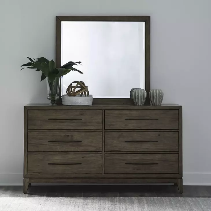Lake House Harvest Brown 6 Drawer Dresser and Rectangular Mirror
