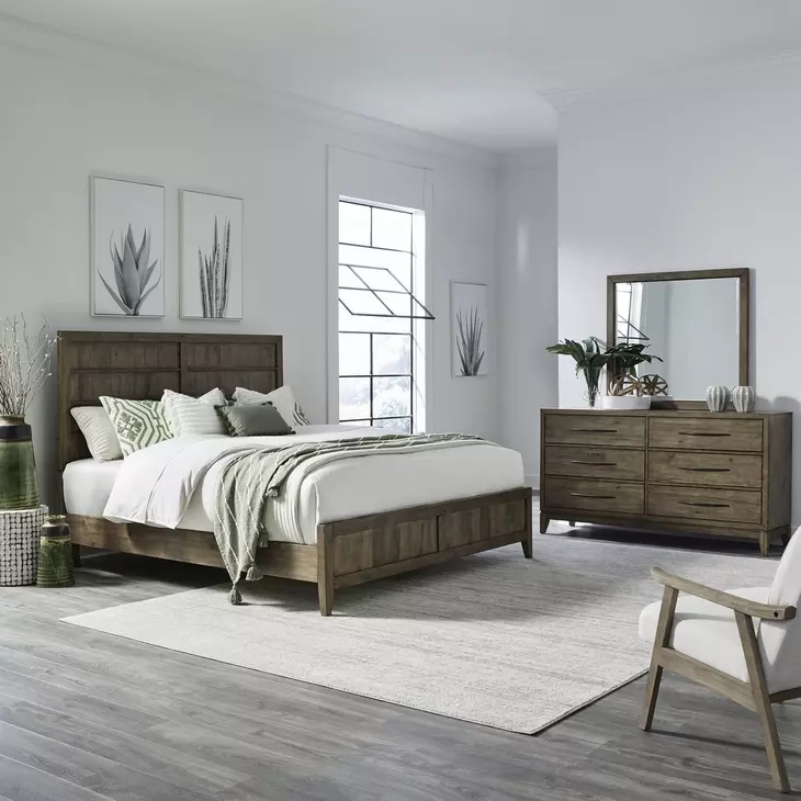 Lake House Harvest Brown 6 Drawer Dresser and Rectangular Mirror