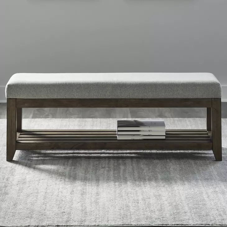 Lake House Taupe Upholstered Storage Bed Bench