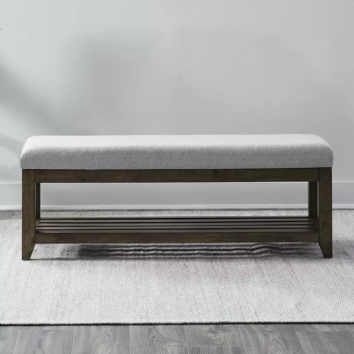 Shaker Lakes Taupe Upholstered Storage Dining Bench