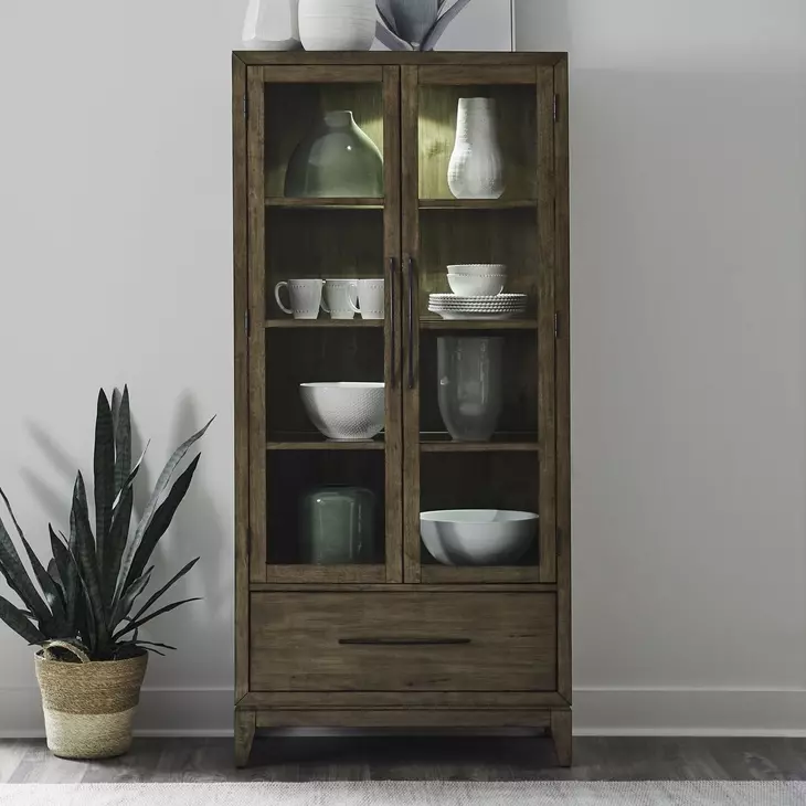 Shaker Lakes Harvest Brown 2 Glass Door Bunching Display Cabinet with LED