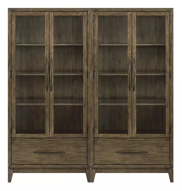 Lake House Harvest Brown 2 Piece Bunching Display Cabinet Set with LED
