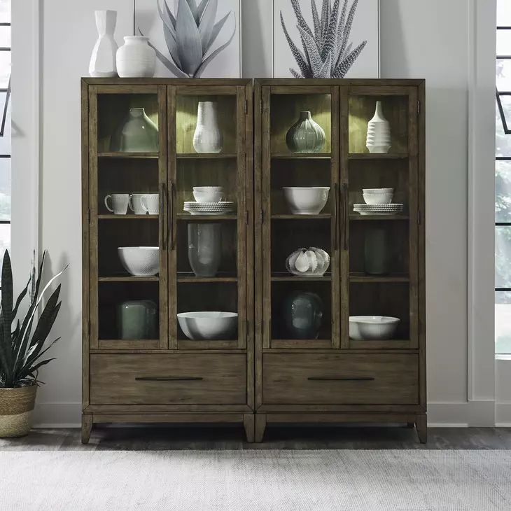 Lake House Harvest Brown 2 Piece Bunching Display Cabinet Set with LED