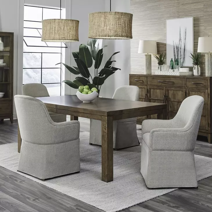 Shaker Lakes Harvest Brown and Textured Taupe Upholstered 5 Piece Extendable Rectangular Dining Set