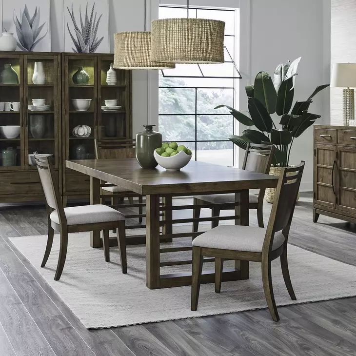 Lake House Harvest Brown and Textured Taupe 5 Piece Extendable Double Pedestal Base Dining Set