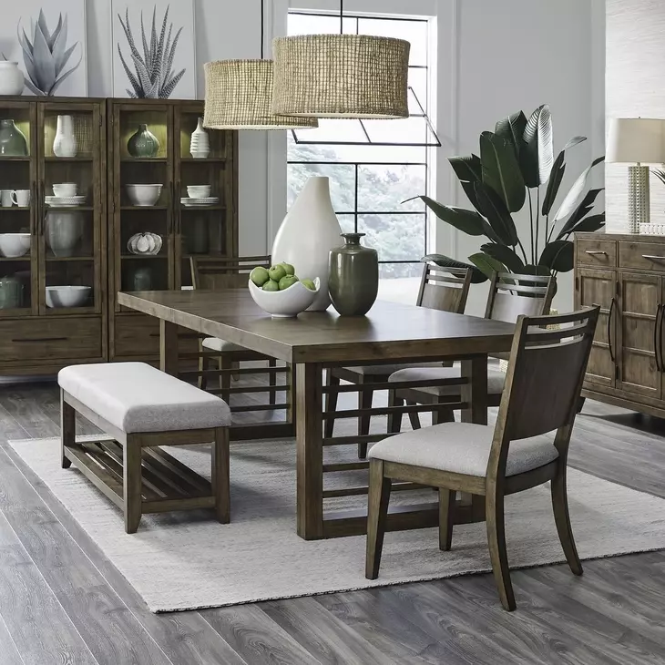 Lake House Harvest Brown and Textured Taupe 6 Piece Extendable Double Pedestal Base Dining Set