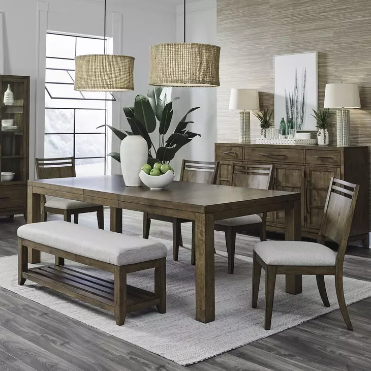 Lake House Harvest Brown and Textured Taupe 6 Piece Extendable Rectangular Dining Set